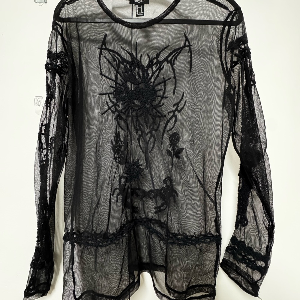 Embroidered Sheer Mesh Top